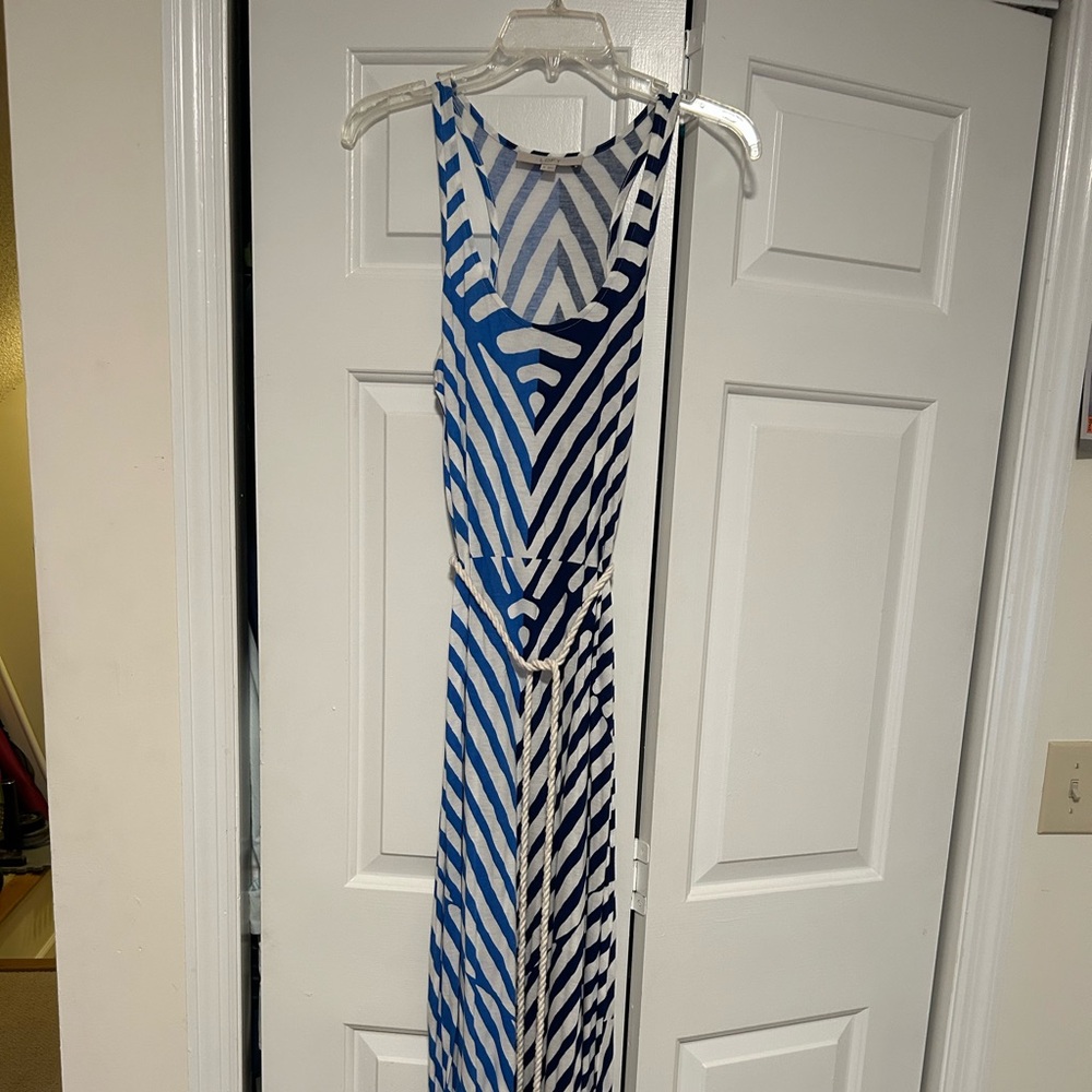 LOFT Navy and White Striped Dress